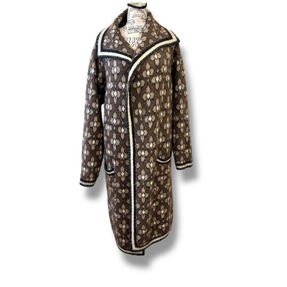 Max Studio Size L XL Jacquard Open Front Chunky Knit Sweater Coat Coatigan - Picture 2 of 7